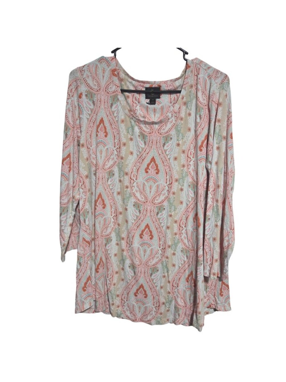 JM Collection Paisley Print Top Womens Plus Size 1X  Orange Retro 70s 3/4 Sleeve